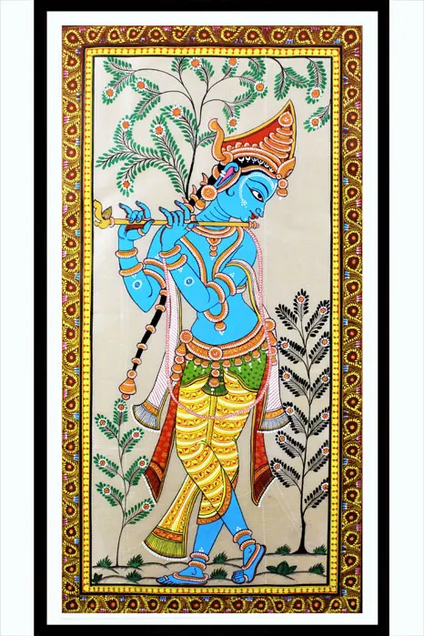 Orissa Pattachitra - Flute Playing Shri Bansuri Krishna Painting (22*37 Inches)