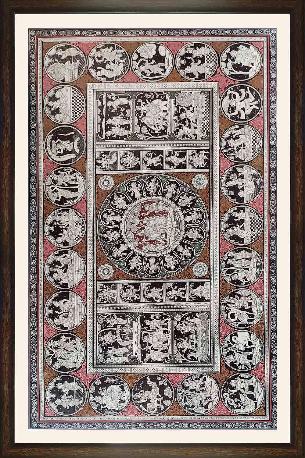 Orissa Pattachitra - Radha Krishna With Dashavatara, Raasaleela and Krishna Story (44*29 Inches)