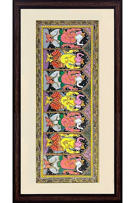 Orissa Pattachitra - Sapta Ganesha Nritya (44*16 Inches)