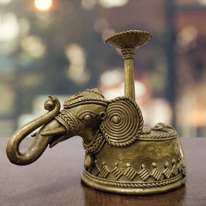 Bastar Dhokra Art Sitting Elephant Candle Holder