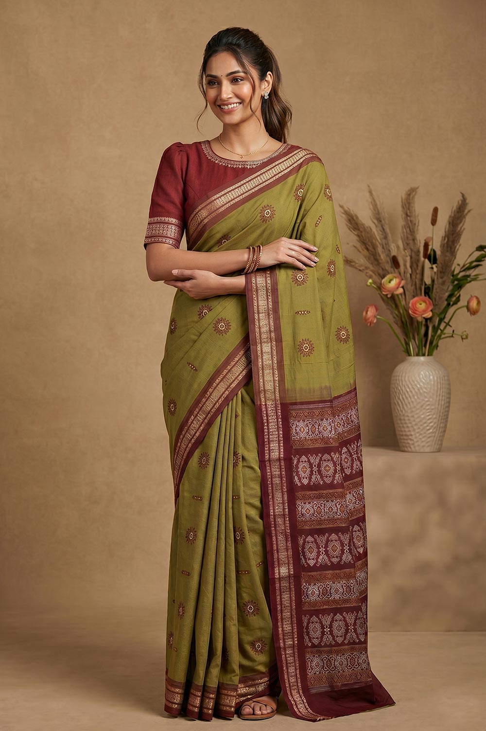 Bomkai Handloom Cotton Saree very Intricate Pallu