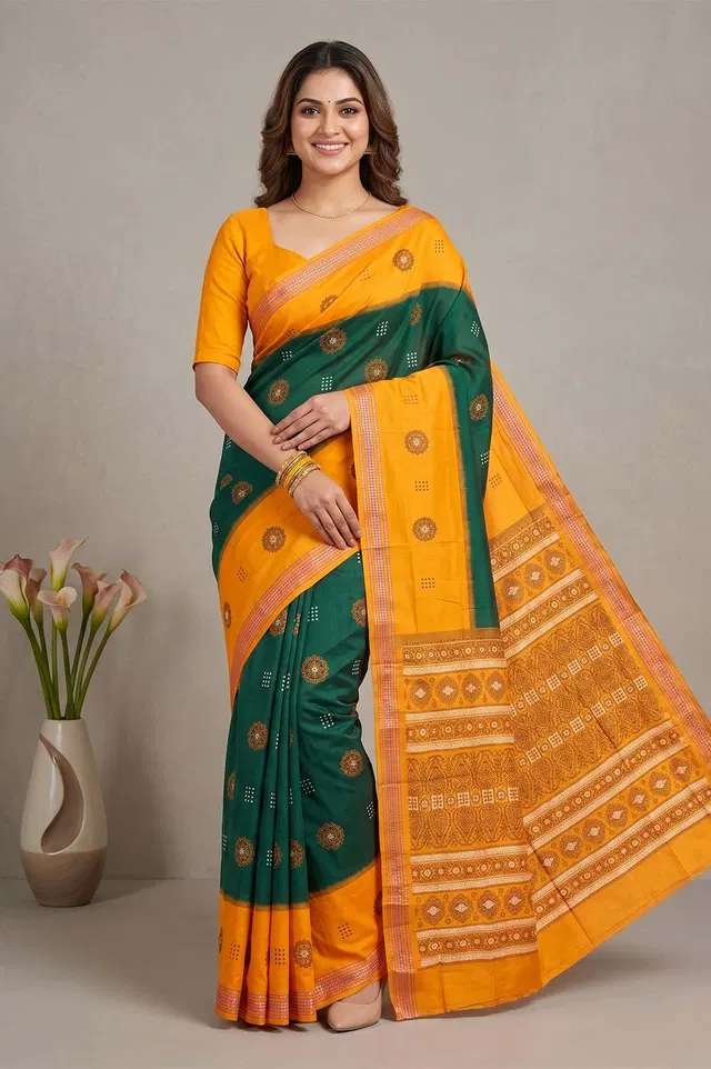 Bomkai Handloom Cotton Saree very Intricate Pallu