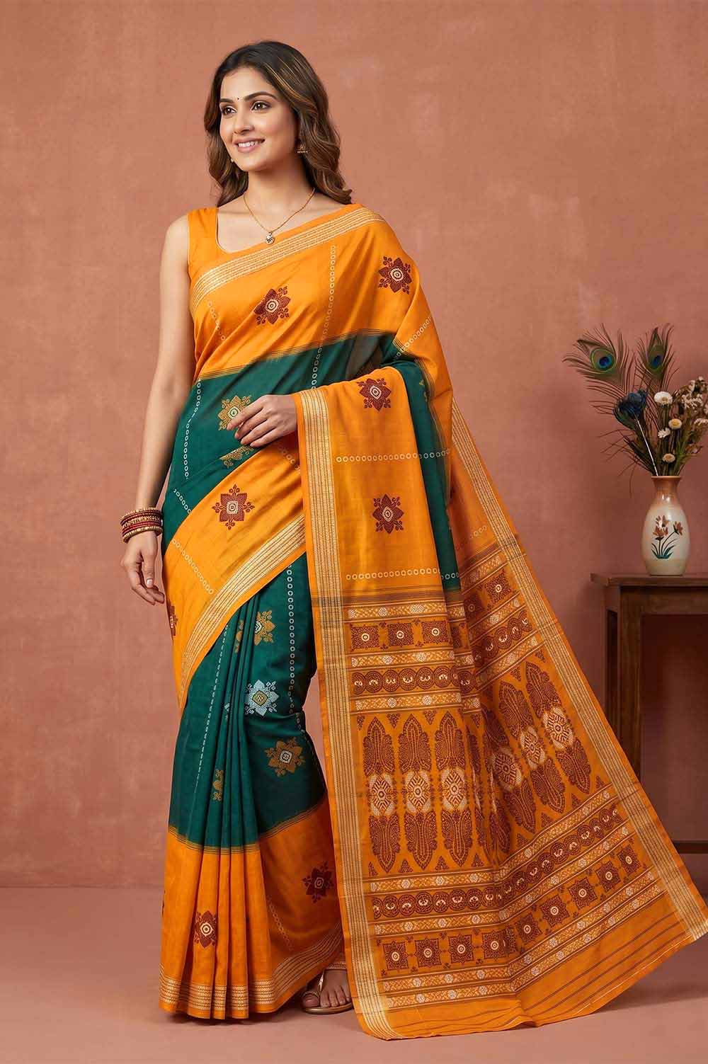 Bomkai Handloom Cotton Saree very Intricate Pallu