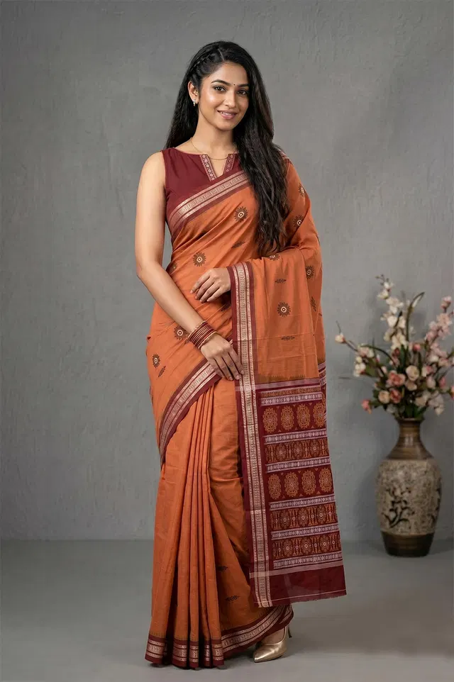 Bomkai Handloom Cotton Saree very Intricate Pallu