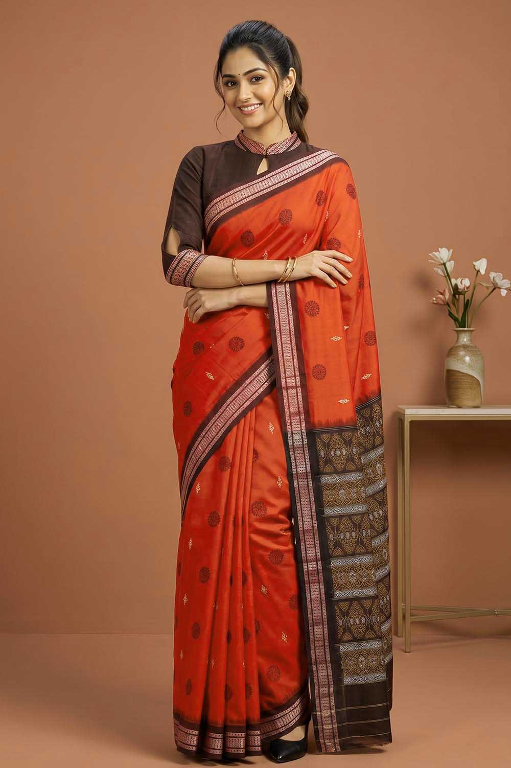 Bomkai Handloom Cotton Saree very Intricate Pallu