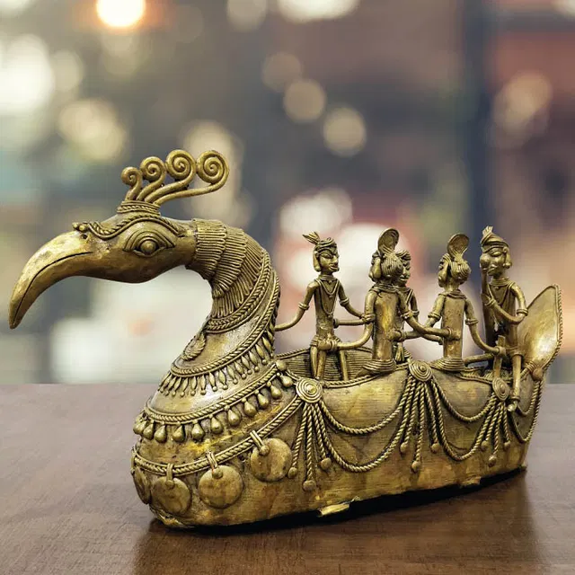 Bastar Dhokra Art Tribal Swan Boat Showpiece (12 Inches)