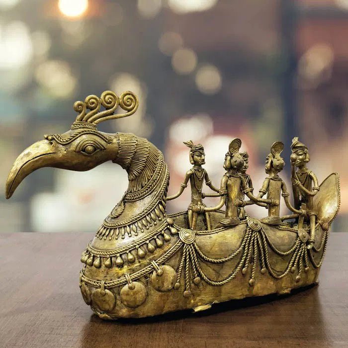 Bastar Dhokra Art Tribal Swan Boat Showpiece (12 Inches)