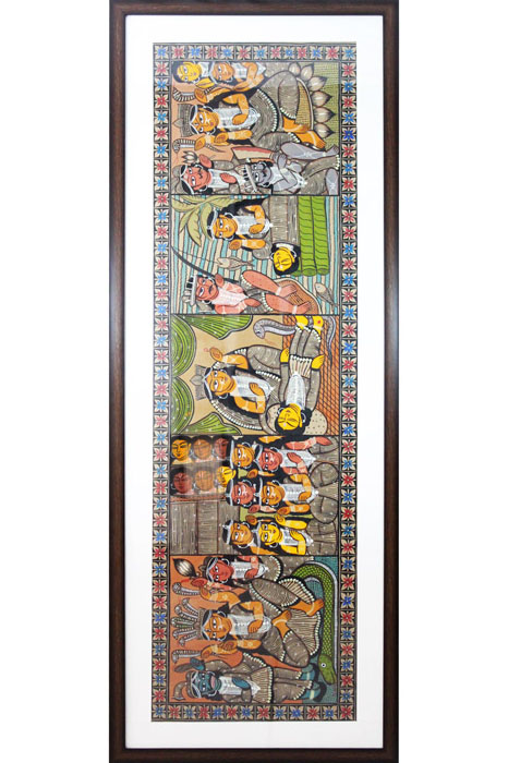 Bengal Pattachitra - Lakhindar,Behula & Snake Goddess Manasa Story (54*20 Inches)