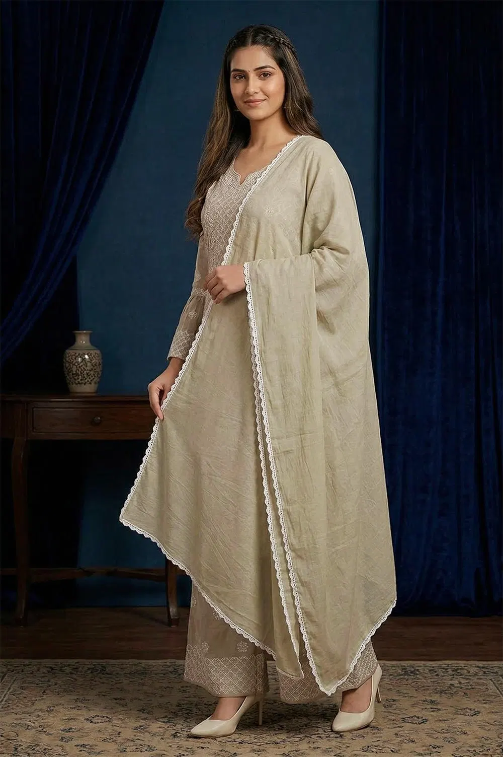 Lucknow Chikankari Hand Embroidered Salwar Suit Set (Unstitched)