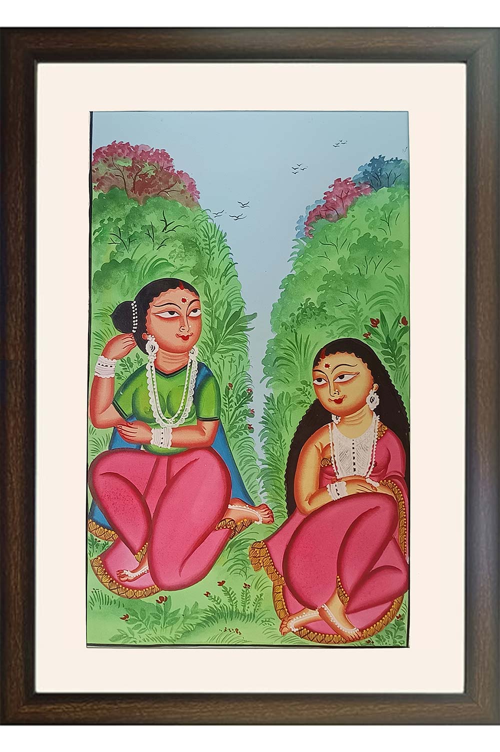 Bengal Patachitra - Kalighat style Women in Garden (17*25 Inches)