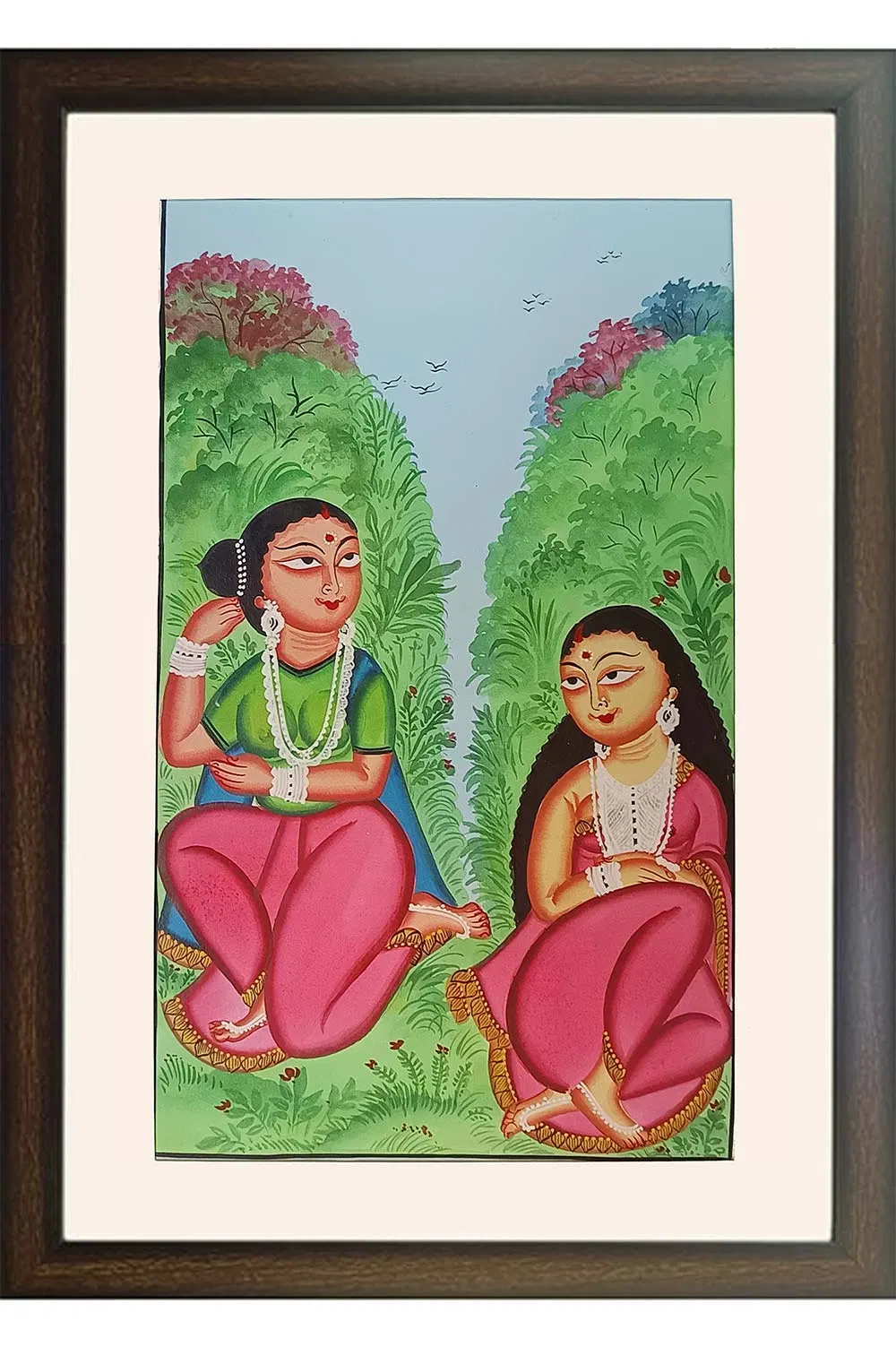 Bengal Patachitra - Kalighat style Women in Garden (17*25 Inches)