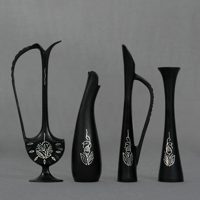Bidriware Silver Inlay Flower Vase Set (4 Vases)