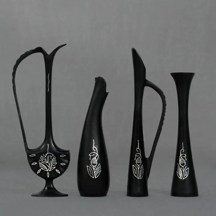 Bidriware Silver Inlay Flower Vase Set (4 Vases)