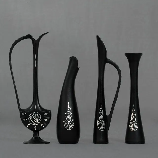 Bidriware Silver Inlay Flower Vase Set (4 Vases)