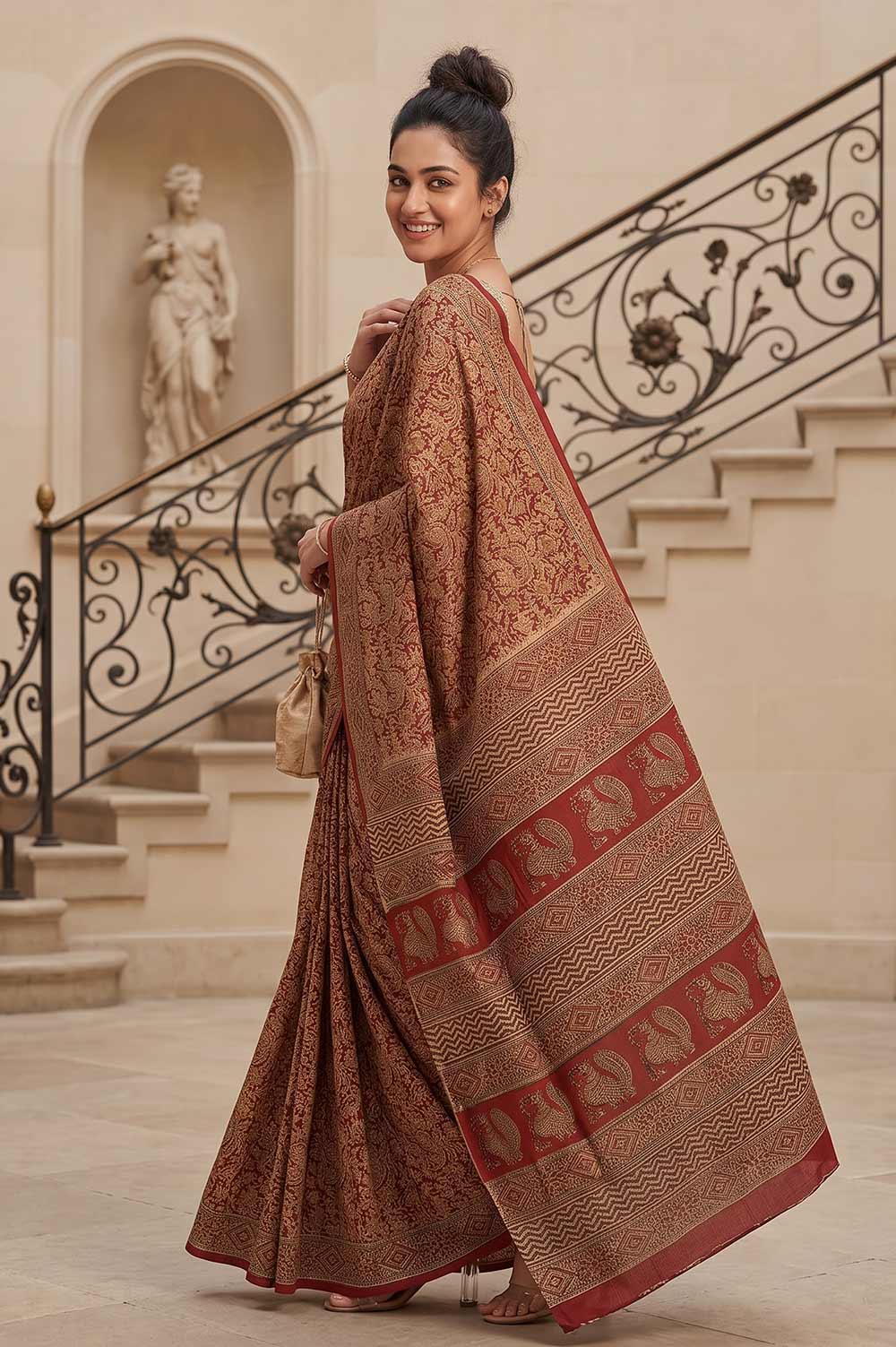 Hand Block Printed Machilipatnam Kalamkari Saree (Extremely Soft Cotton)