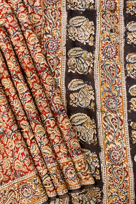 Hand Block Printed Machilipatnam Kalamkari Saree (Extremely Soft Cotton)