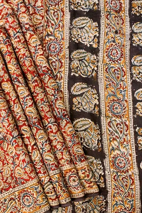Hand Block Printed Machilipatnam Kalamkari Saree (Extremely Soft Cotton)