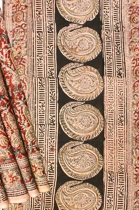 Hand Block Printed Machilipatnam Kalamkari Saree (Extremely Soft Cotton)