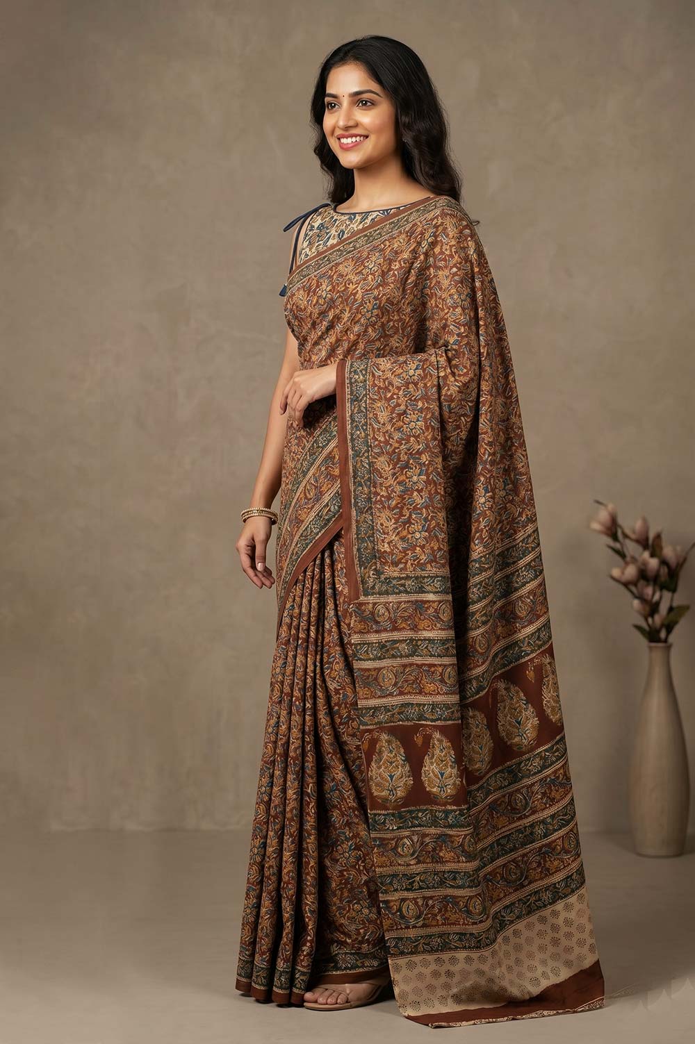 Hand Block Printed Machilipatnam Kalamkari Saree (Extremely Soft Cotton)