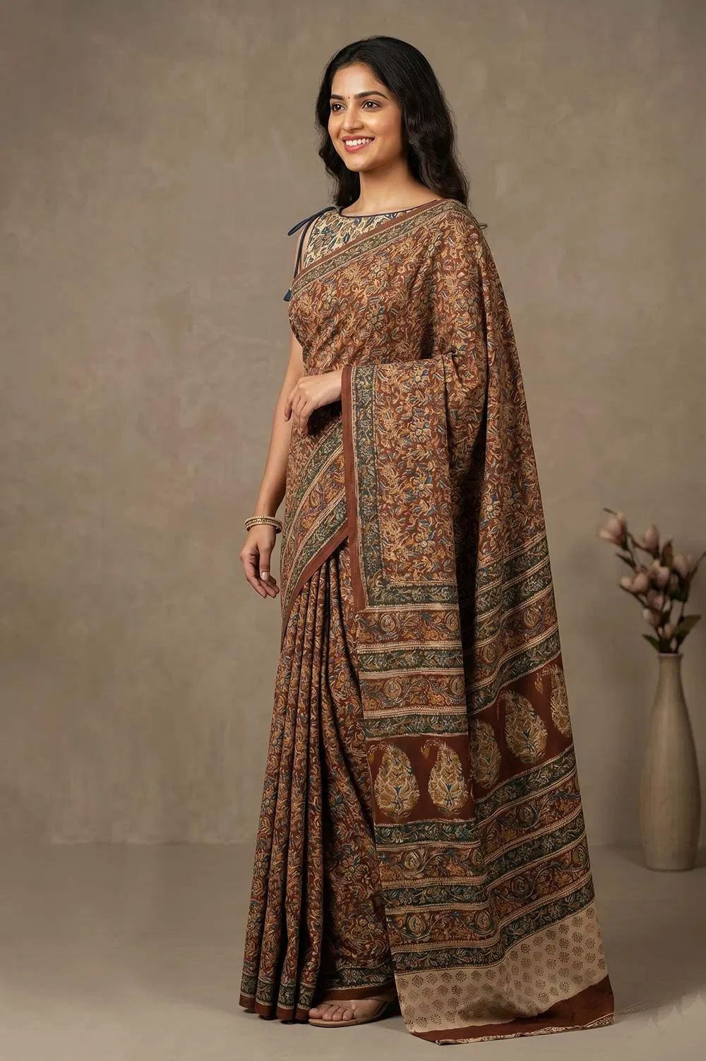 Hand Block Printed Machilipatnam Kalamkari Saree (Extremely Soft Cotton)