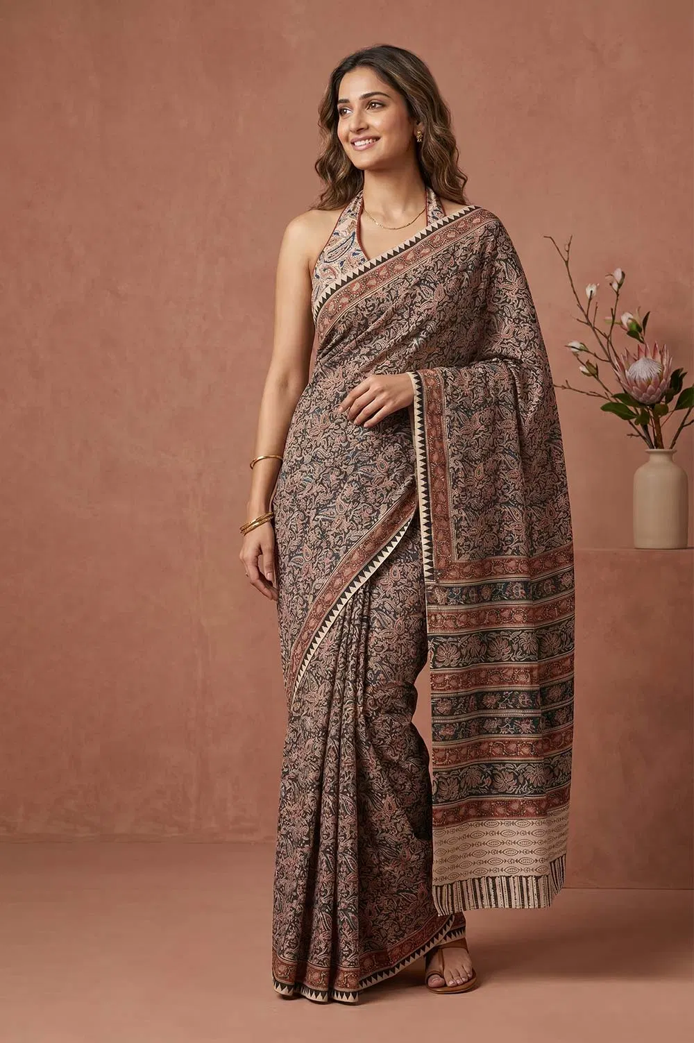 Hand Block Printed Machilipatnam Kalamkari Saree (Extremely Soft Cotton)