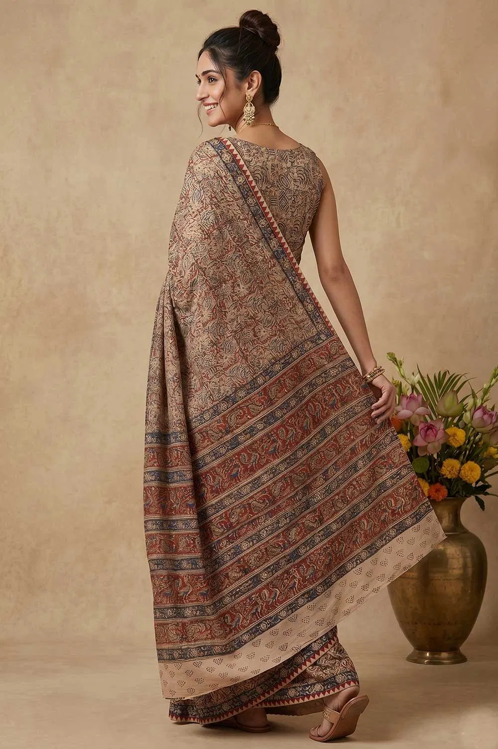 Hand Block Printed Machilipatnam Kalamkari Saree (Extremely Soft Cotton)