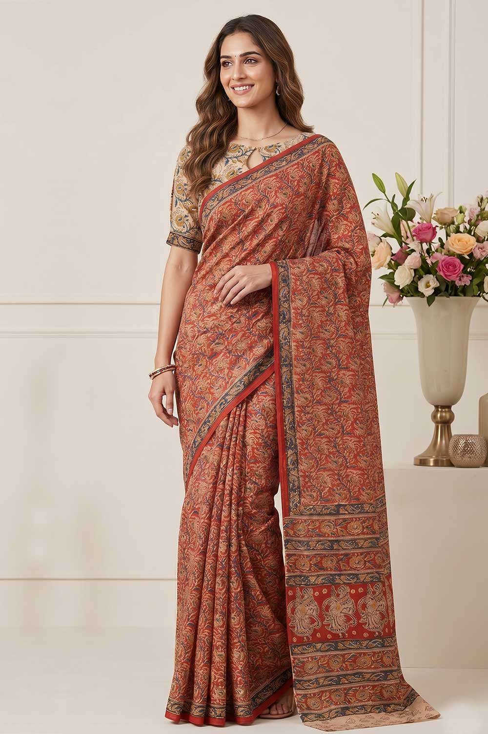 Hand Block Printed Machilipatnam Kalamkari Saree (Extremely Soft Cotton)