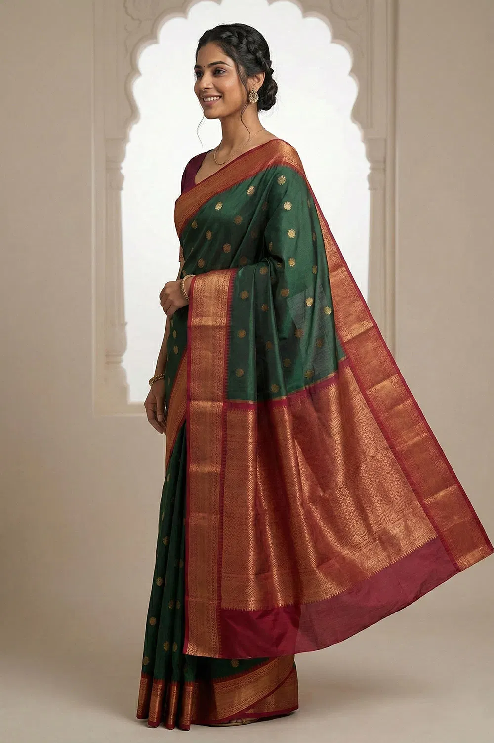 Kancheepuram Pure Silk Handloom Saree (2 Gram Gold Gilt Zari)