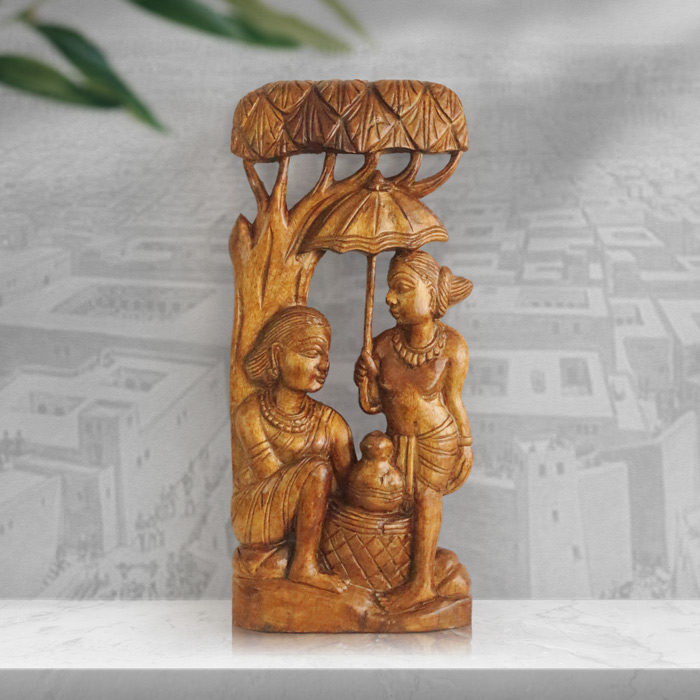 Bastar Wooden Handmade Trible Life Under Umbrella Artwork