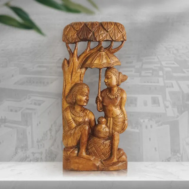 Bastar Wooden Handmade Trible Life Under Umbrella Artwork