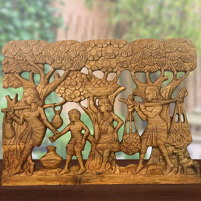 Bastar Wooden Tribal Life Artwork (2x1.5)ft