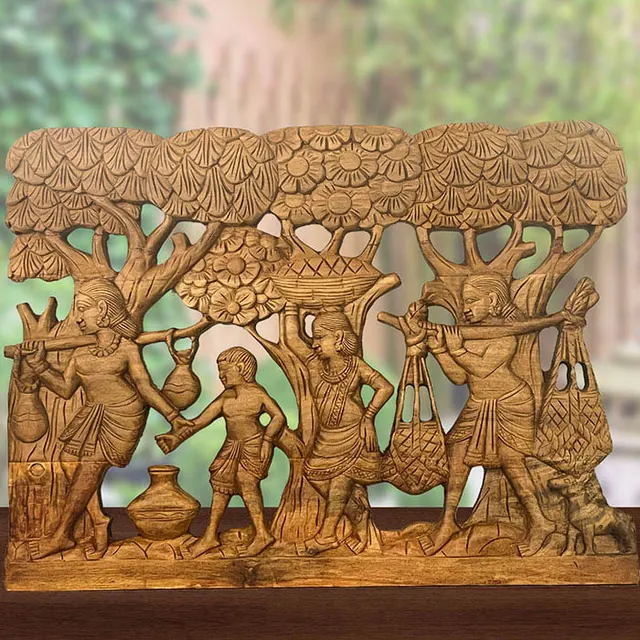 Bastar Wooden Tribal Life Artwork (2x1.5)ft