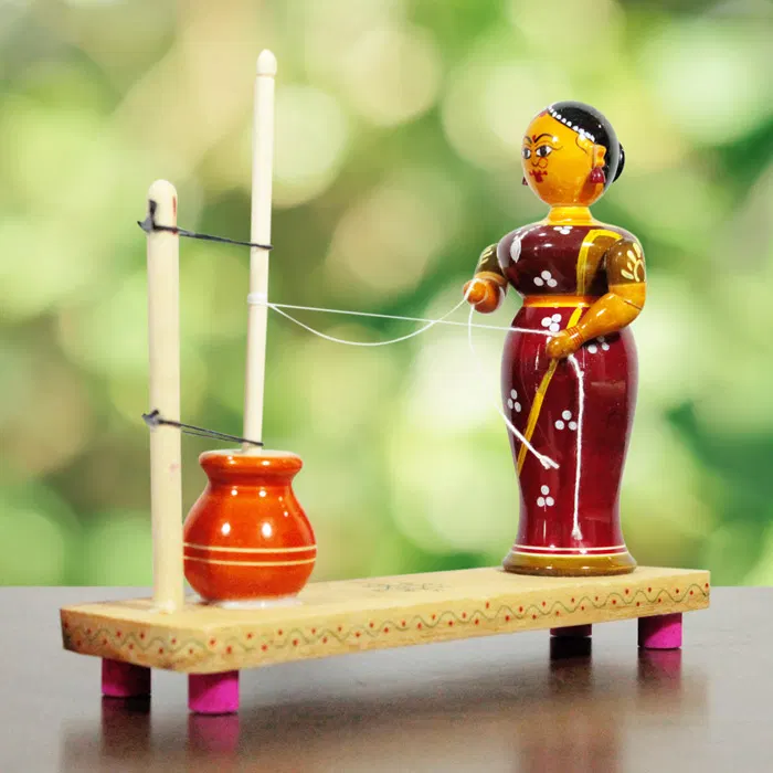 Etikoppaka Ghee Making Wooden Toy (8 Inches)