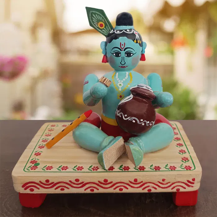 Etikoppaka Sitting Krishna Wooden Craft (5.5 Inches)