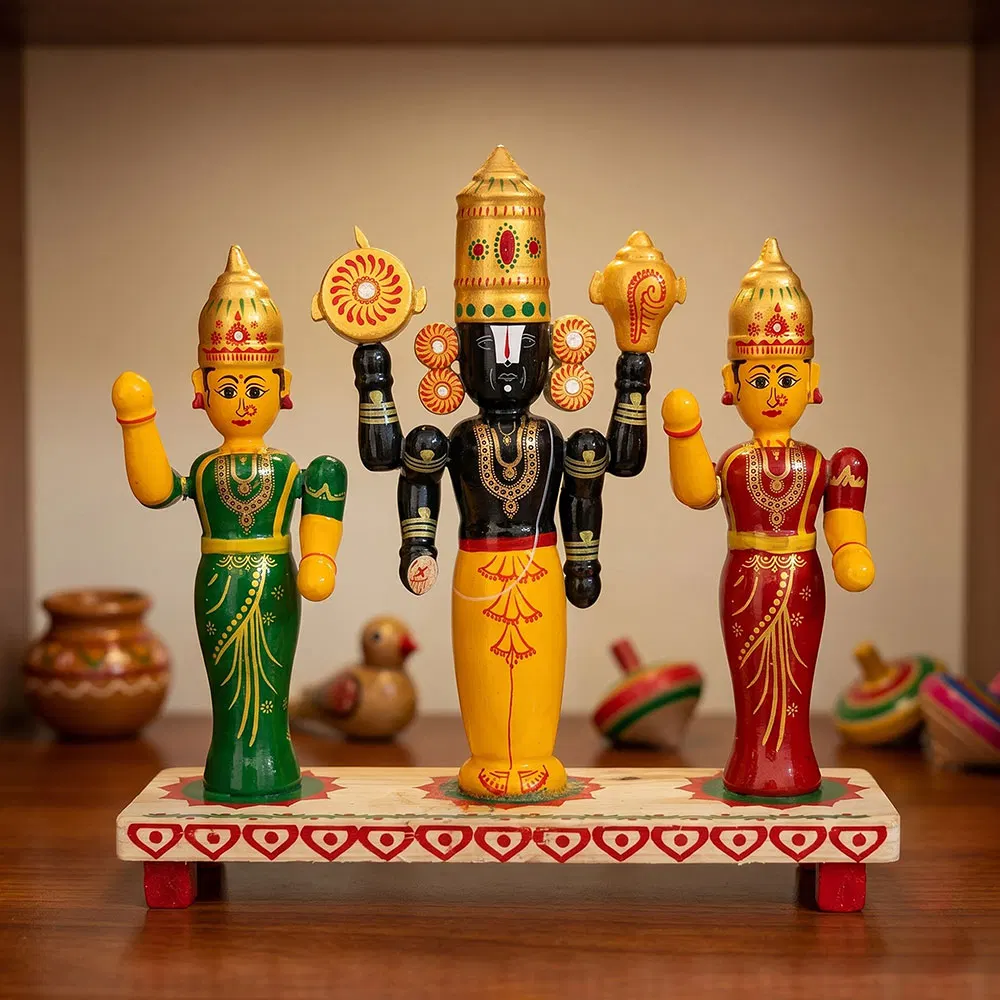 Etikoppaka Toys Lakshmi, Padmavathi, Venkateswara (7 Inches)