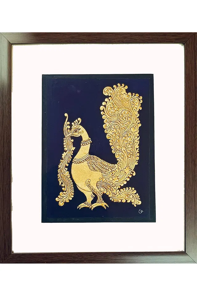 Golden Peacock Mysore Painting (22KT Gold Leaf) 8x10 Inches