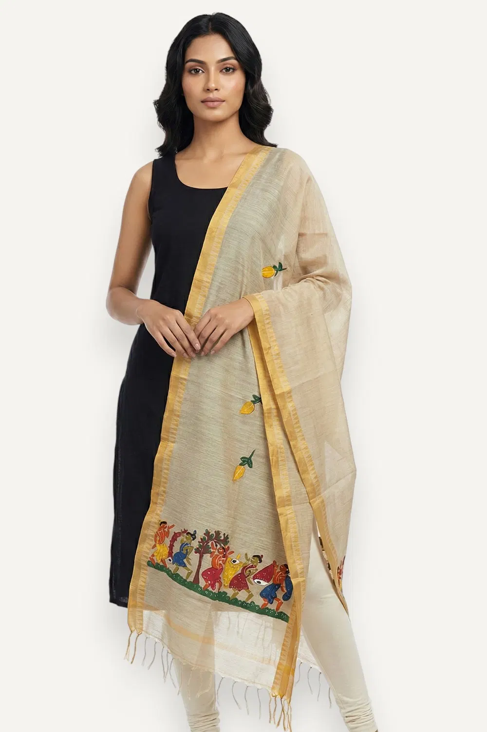 Bengal Pattachitra - Hand Painted Dupatta
