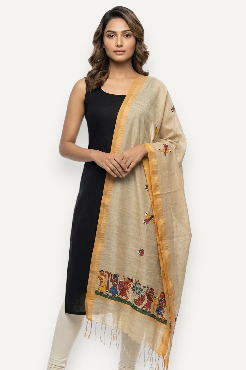 Bengal Pattachitra - Hand Painted Dupatta