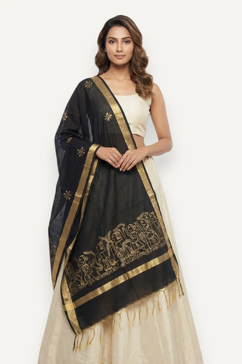 Bengal Pattachitra - Hand Painted Dupatta