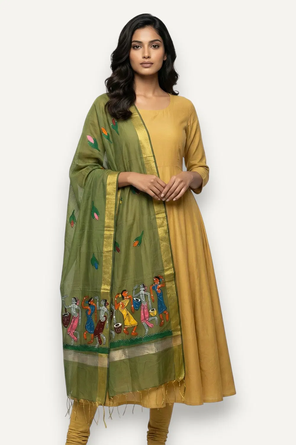 Bengal Pattachitra - Hand Painted Dupatta