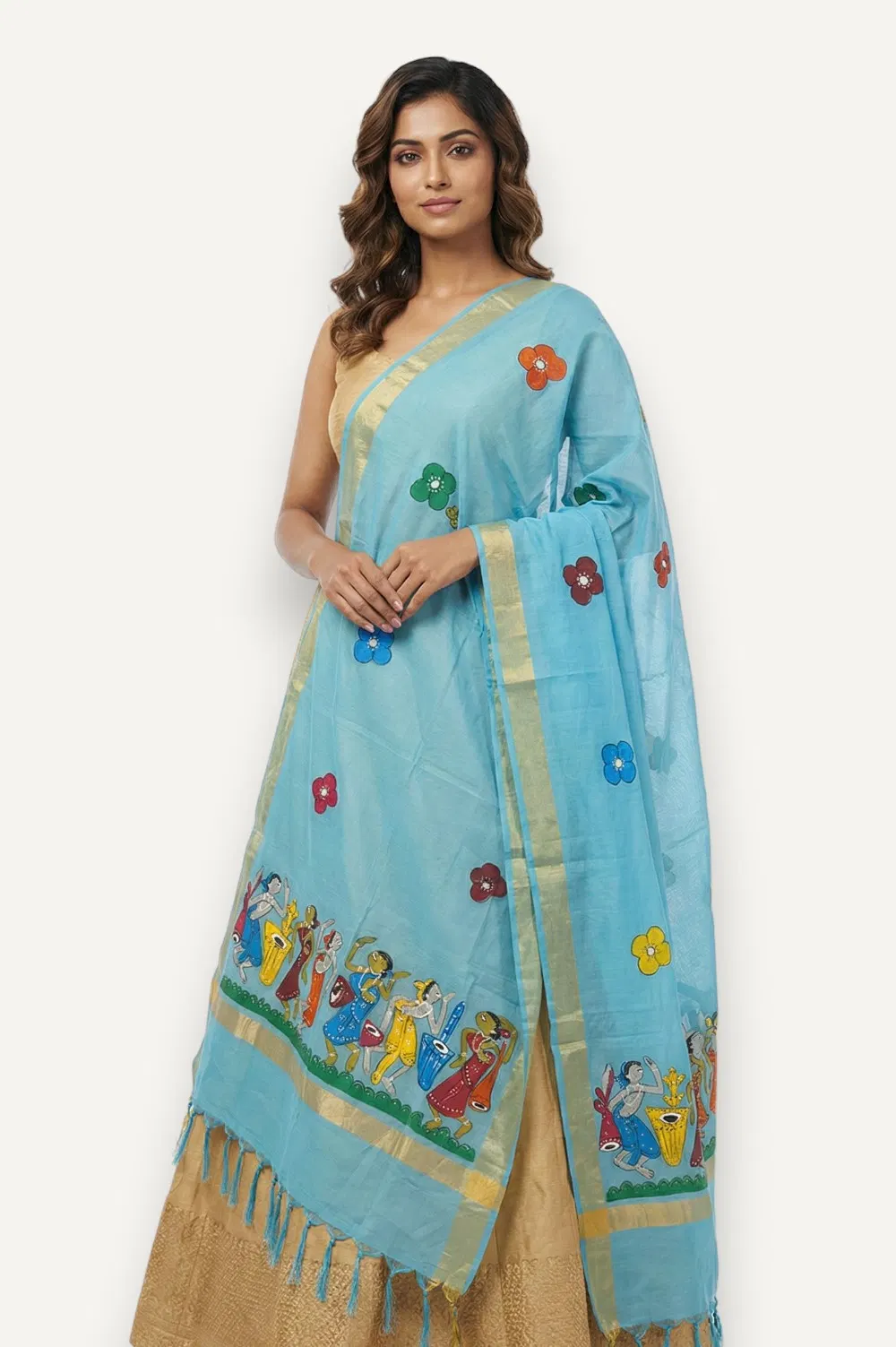 Bengal Pattachitra - Hand Painted Dupatta