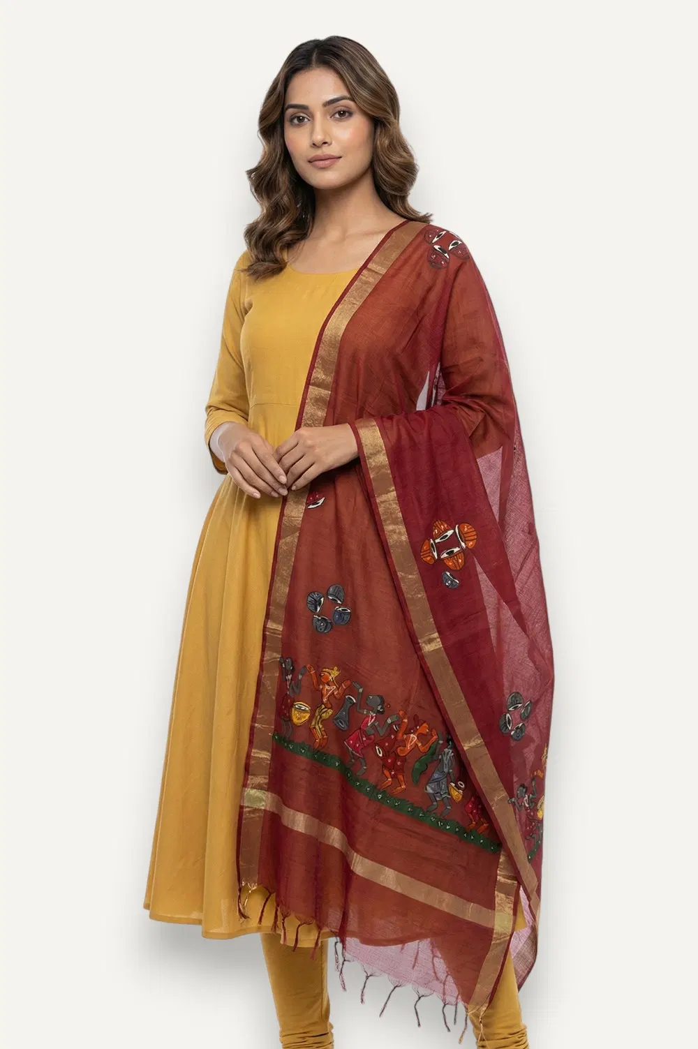 Bengal Pattachitra - Hand Painted Dupatta