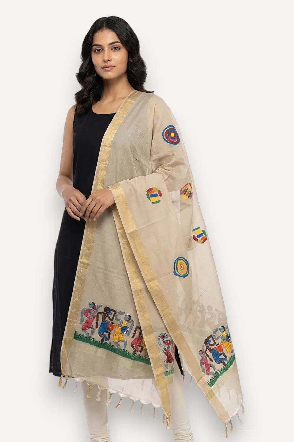 Bengal Pattachitra - Hand Painted Dupatta