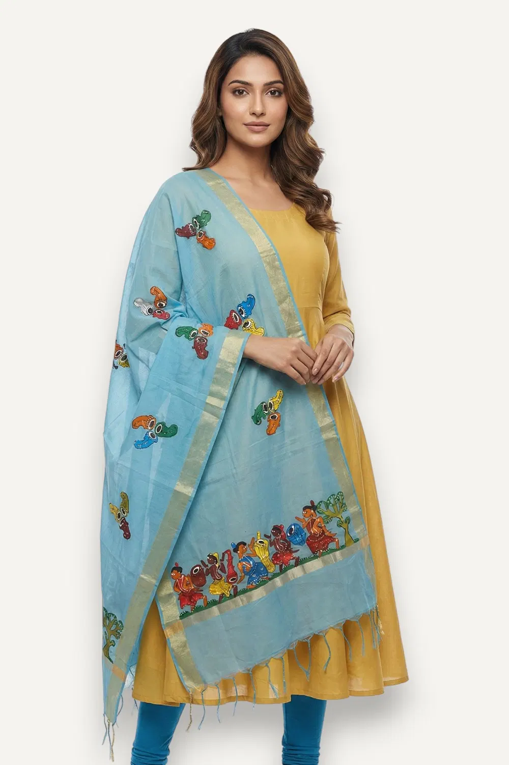 Bengal Pattachitra - Hand Painted Dupatta