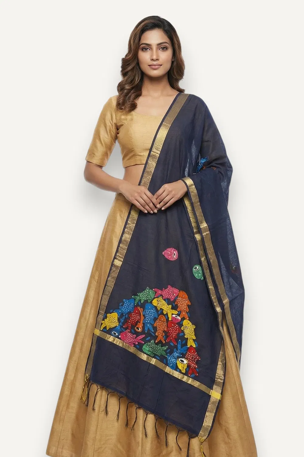 Bengal Pattachitra - Hand Painted Dupatta