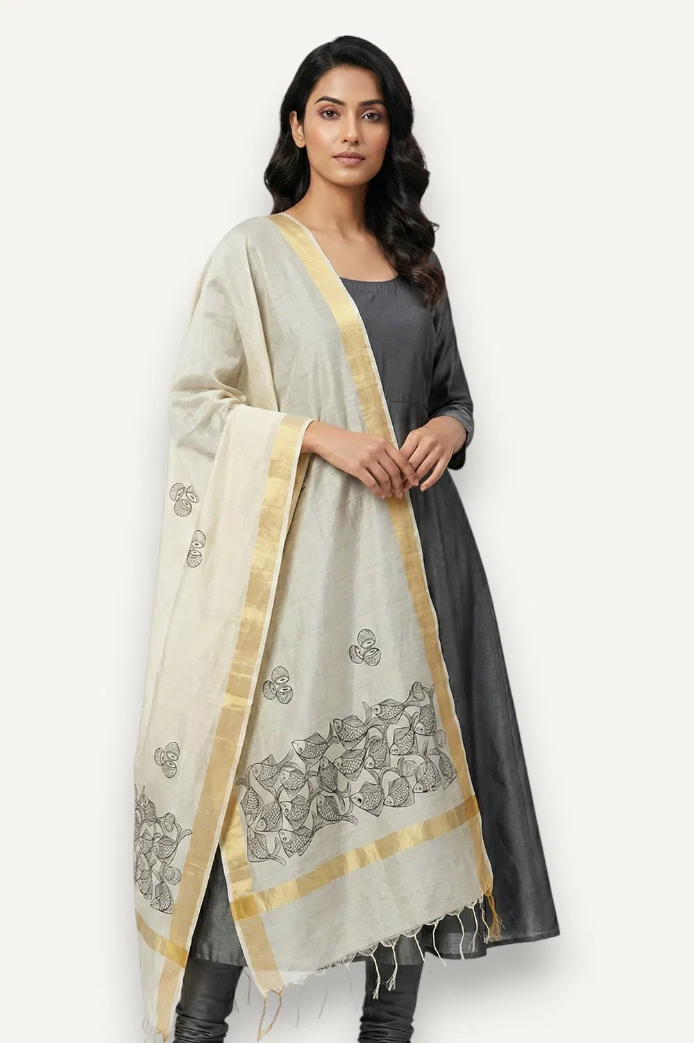Bengal Pattachitra - Hand Painted Dupatta