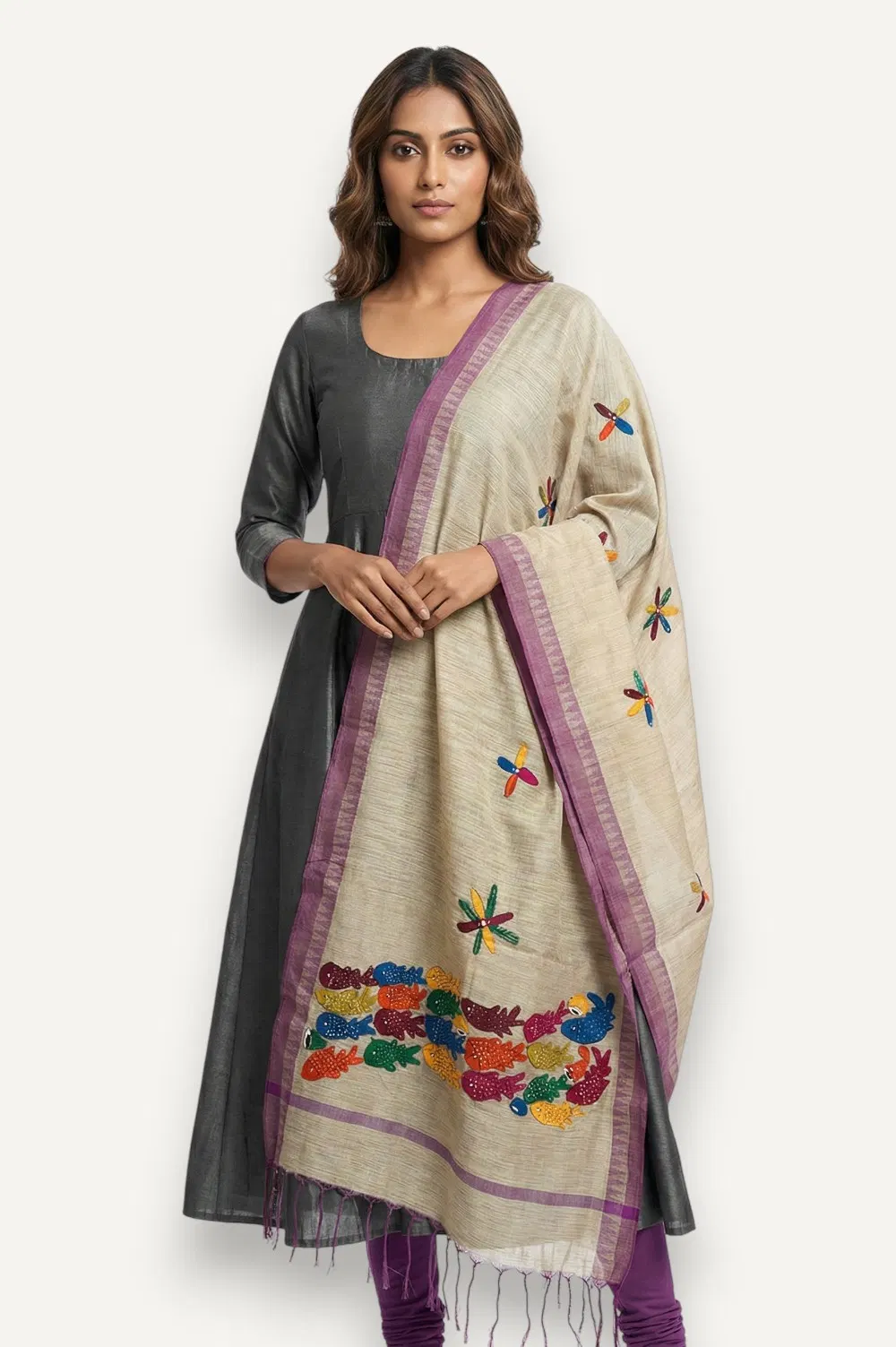 Bengal Pattachitra - Hand Painted Dupatta