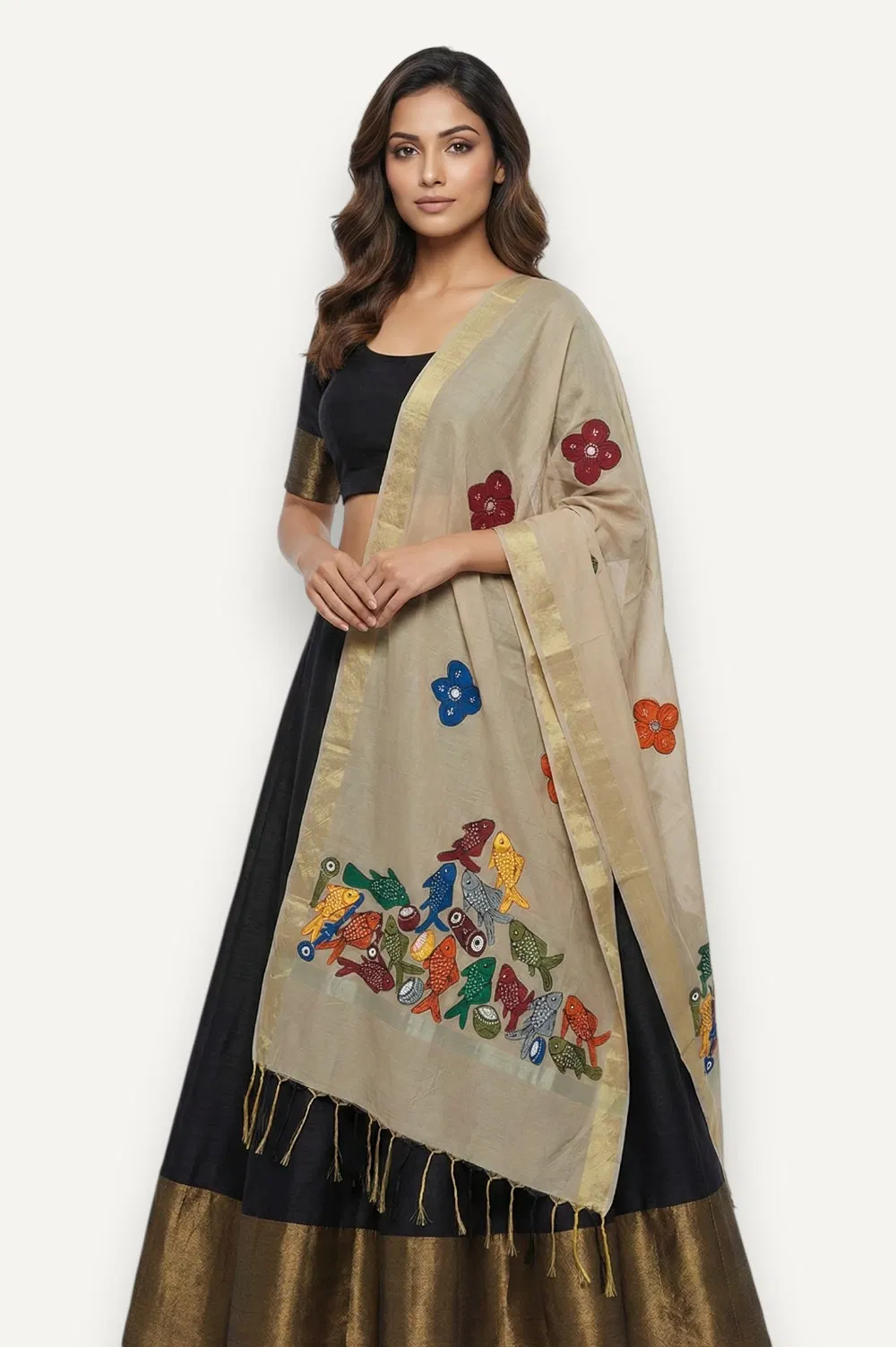 Bengal Pattachitra - Hand Painted Dupatta