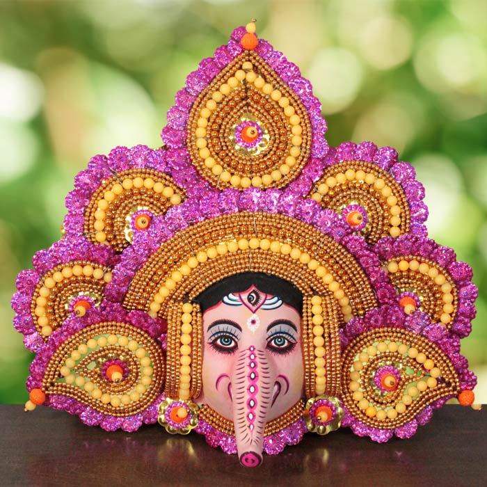 Feather Design Ganapathi Chau Mask- Pink (1.3ft)