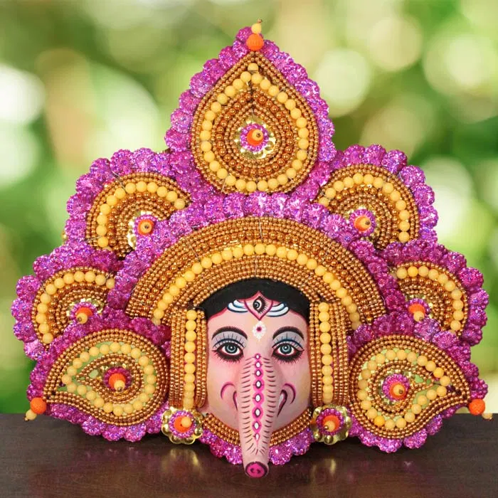Feather Design Ganapathi Chau Mask- Pink (1.3ft)